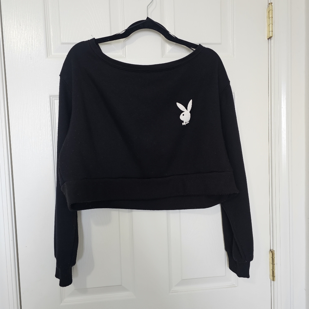 Black Cropped Sweatshirt with Play Boy Logo